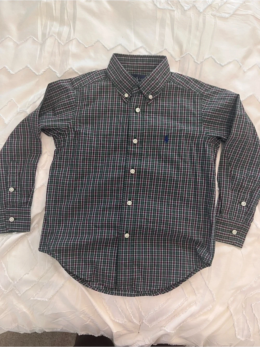 Ralph Lauren Green & white Plaid Button-Down Shirt 4/4T